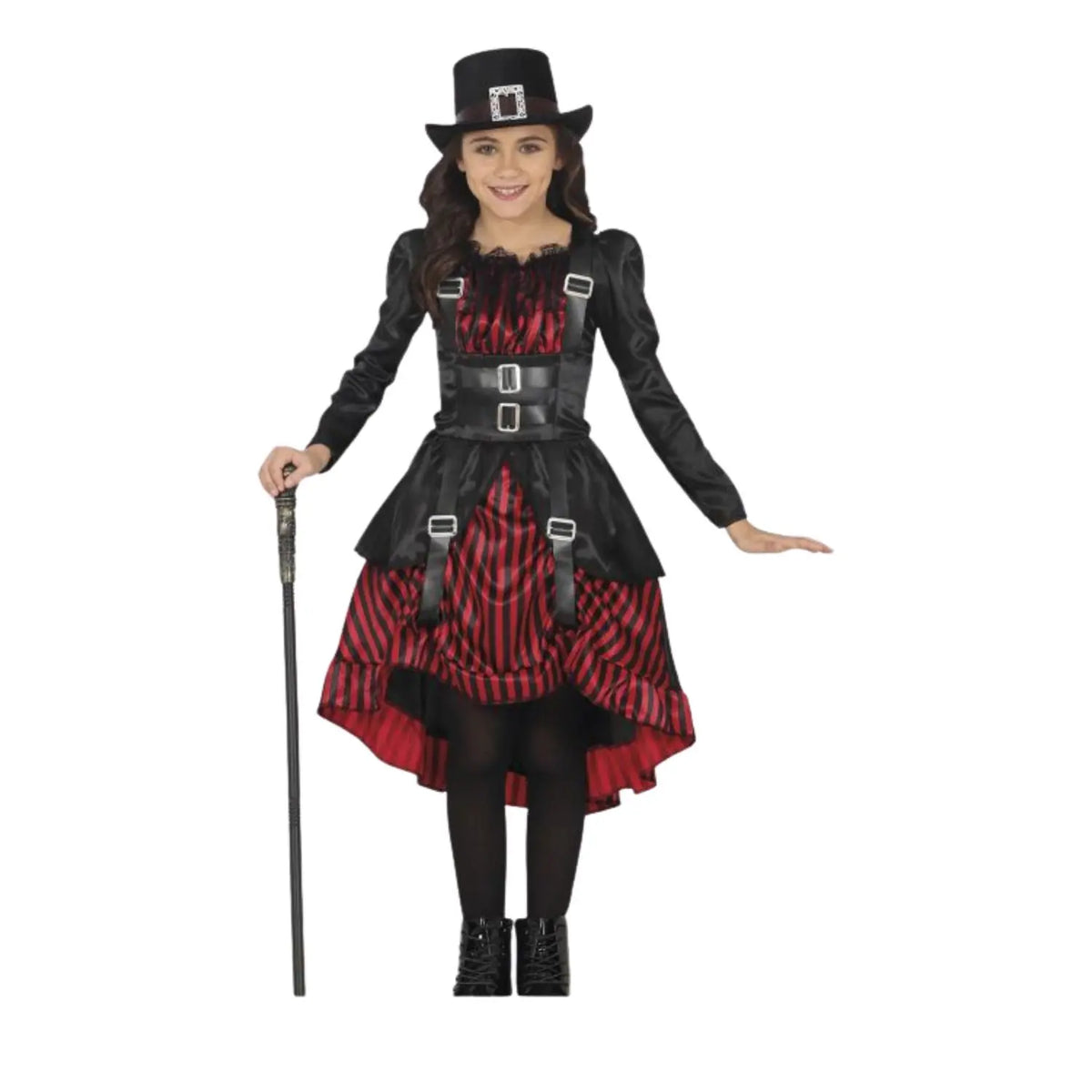 Disfraz de niña gótica infantil con vestido negro y rojo para Halloween