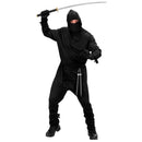 Disfraz Ninja Adulto negro con capucha, mascarilla y cinturón