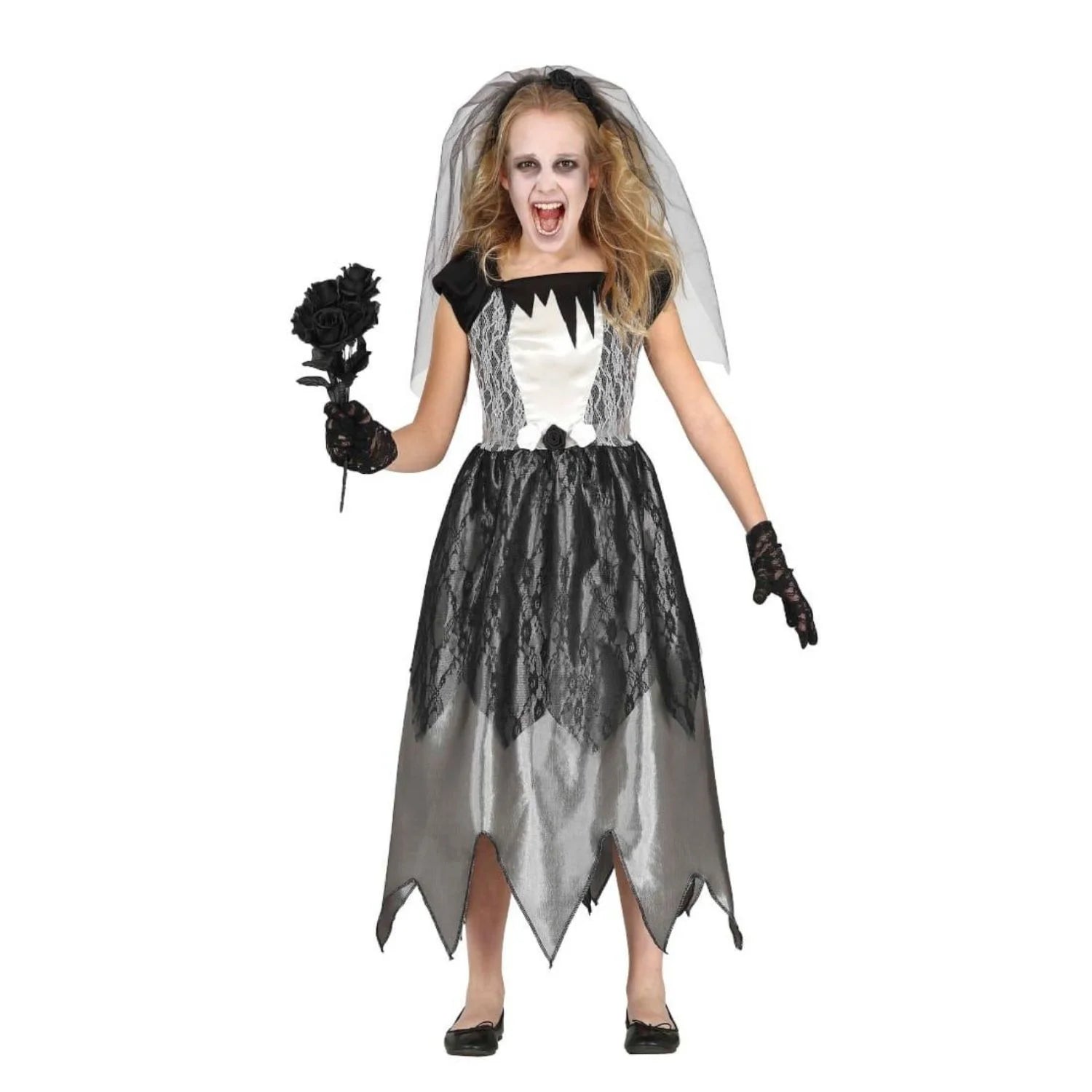 Disfraz novia fantasma ghost bride infantil con velo y vestido