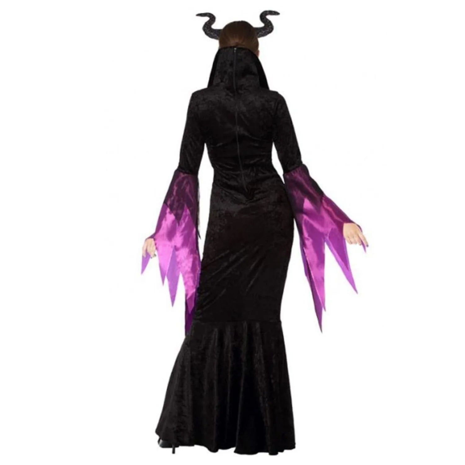 Mujer con disfraz malvada negro para Halloween y Carnaval