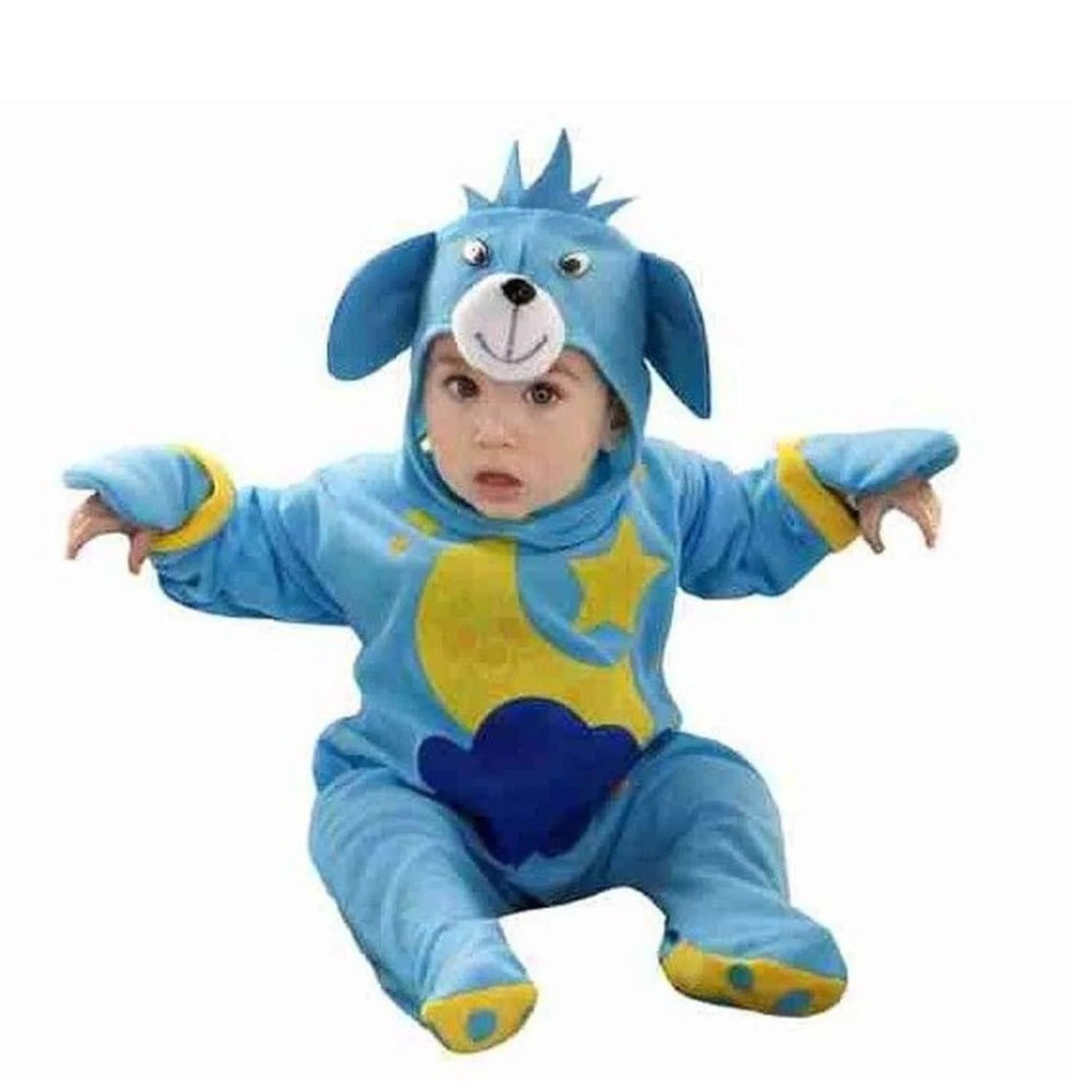 Disfraz osito luna bebé azul con mono y gorro para Carnaval