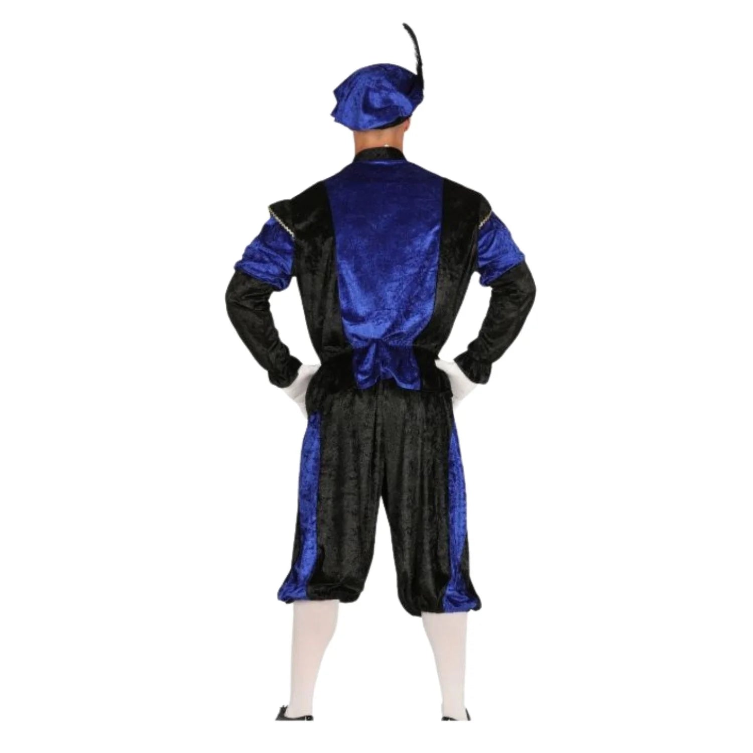 Hombre con disfraz de paje azul adulto ideal para eventos navideños y funciones escolares