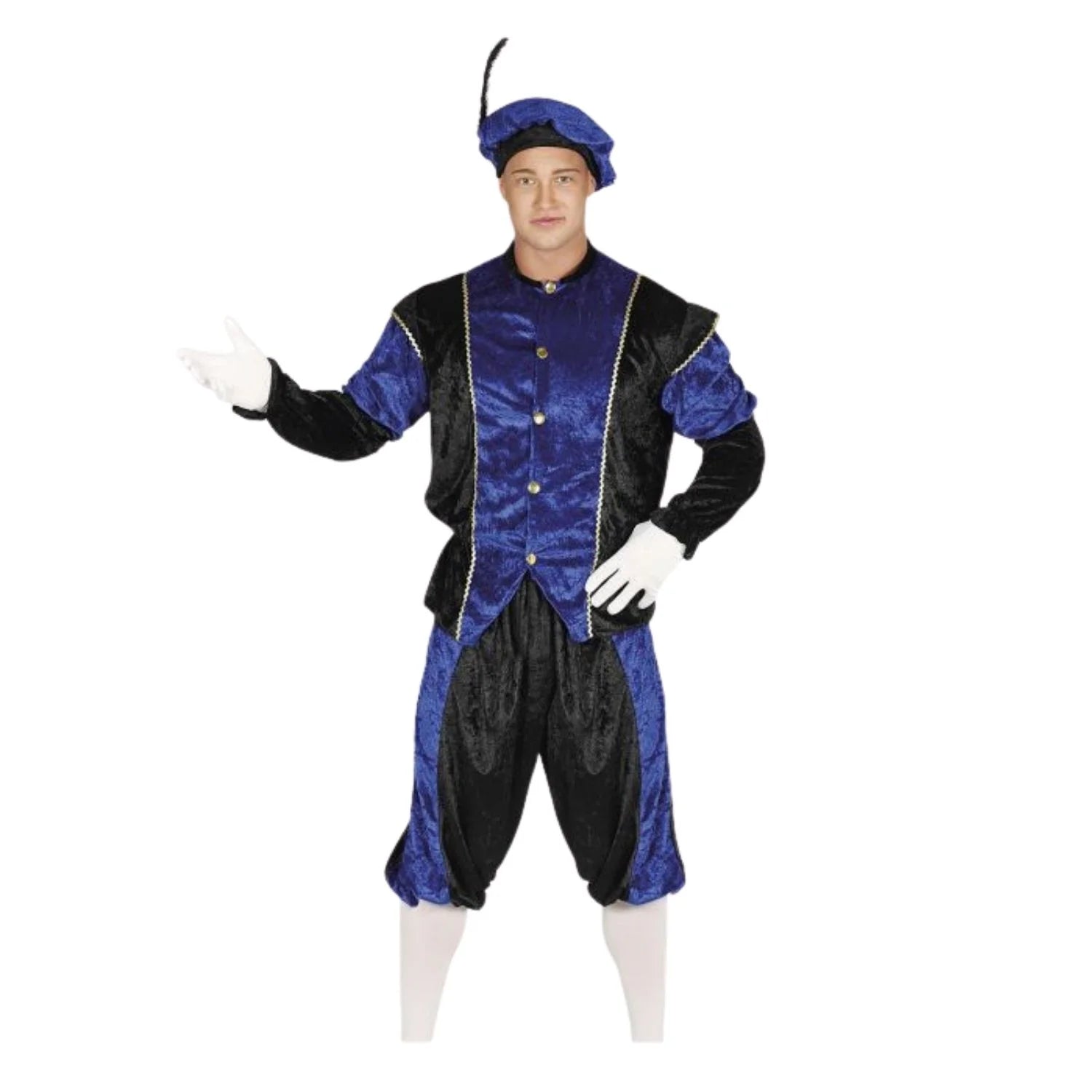 Disfraz de paje azul adulto con gorro camisa y pantalón para cabalgata de Reyes
