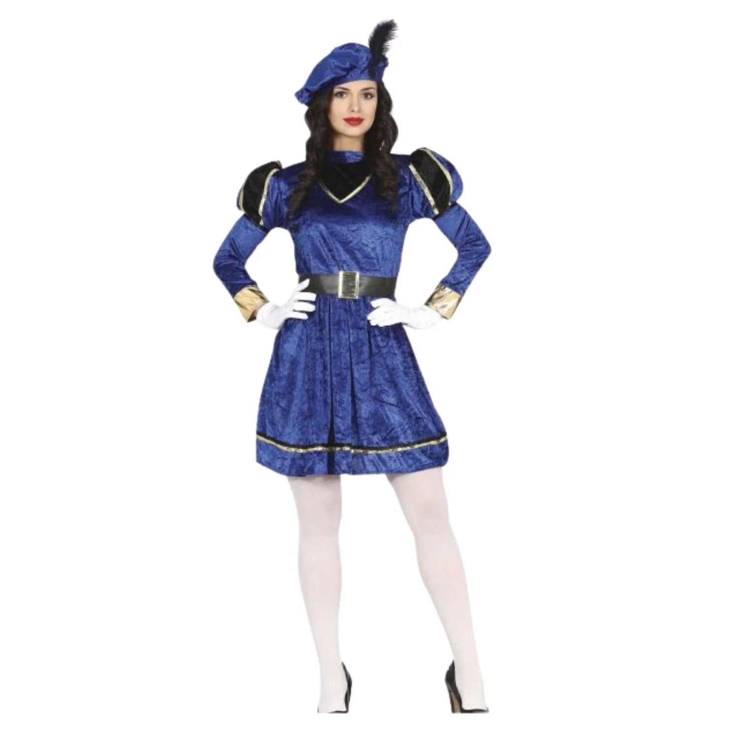 Disfraz de paje azul para mujer con vestido, gorro y cinturón ideal para Navidad