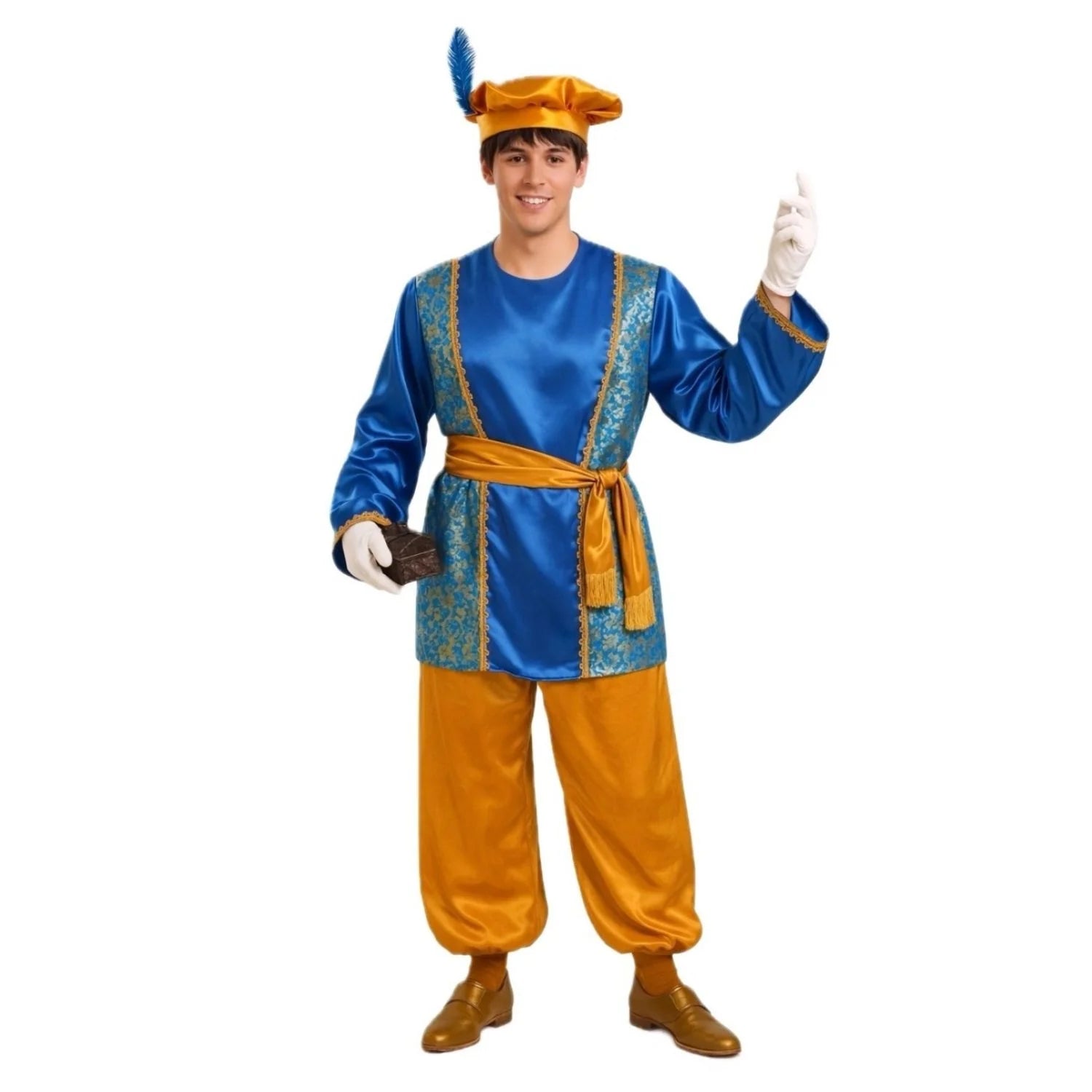 Hombre con disfraz de Paje Melchor para Navidad y Cabalgata de Reyes