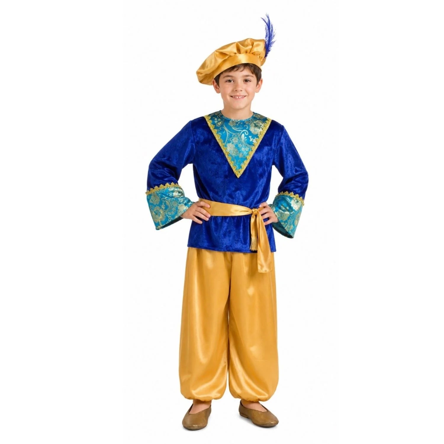 Disfraz paje rey Melchor infantil azul y dorado para Navidad