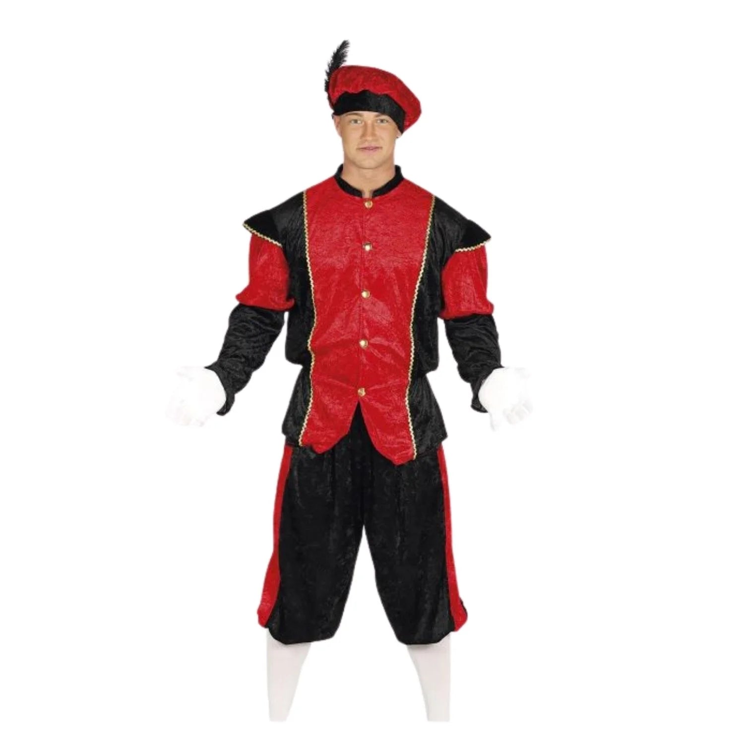 Disfraz de paje rojo adulto con gorro camisa y pantalón para cabalgata de Reyes