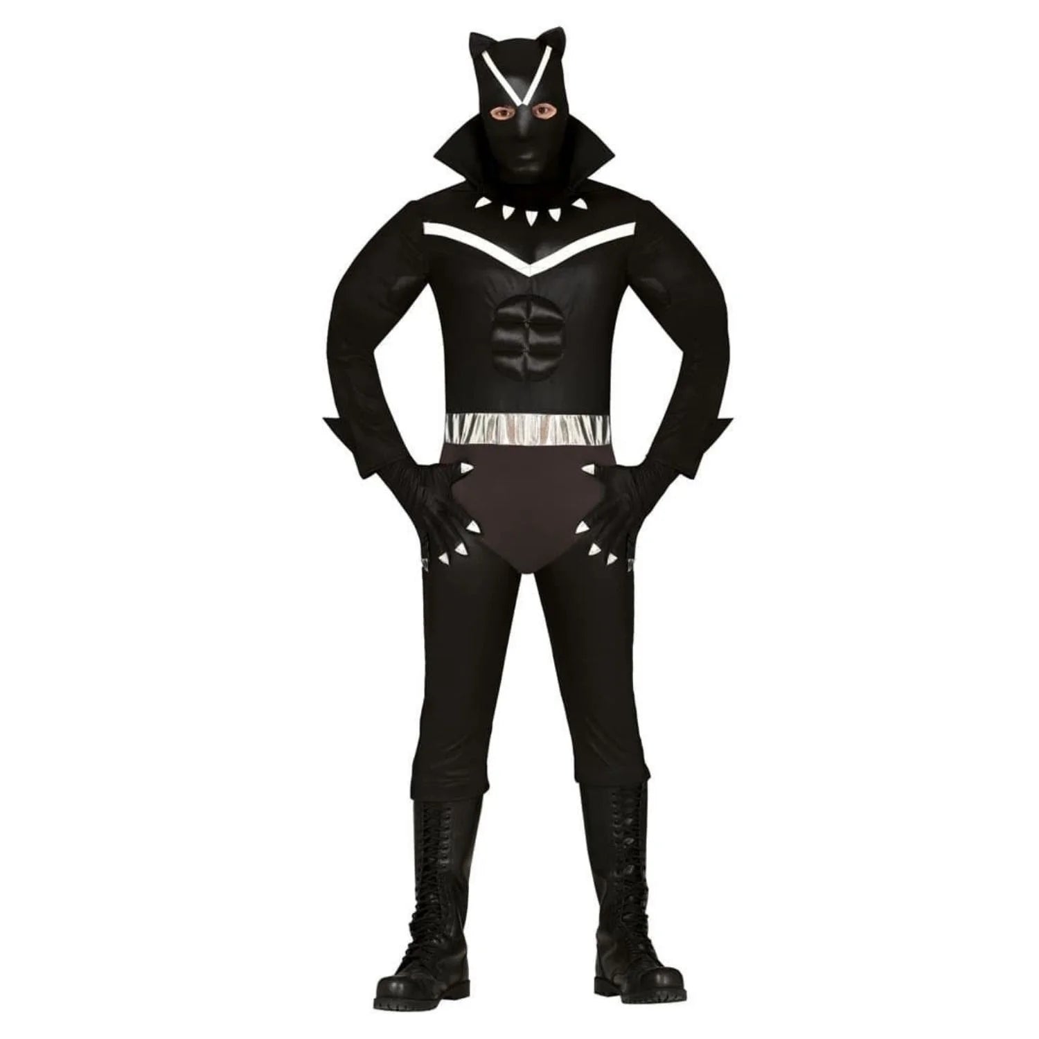 Disfraz pantera negra adulto con capa y guantes para Carnaval