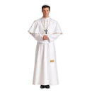 Disfraz papa hombre blanco con túnica larga, cinturón y gorro