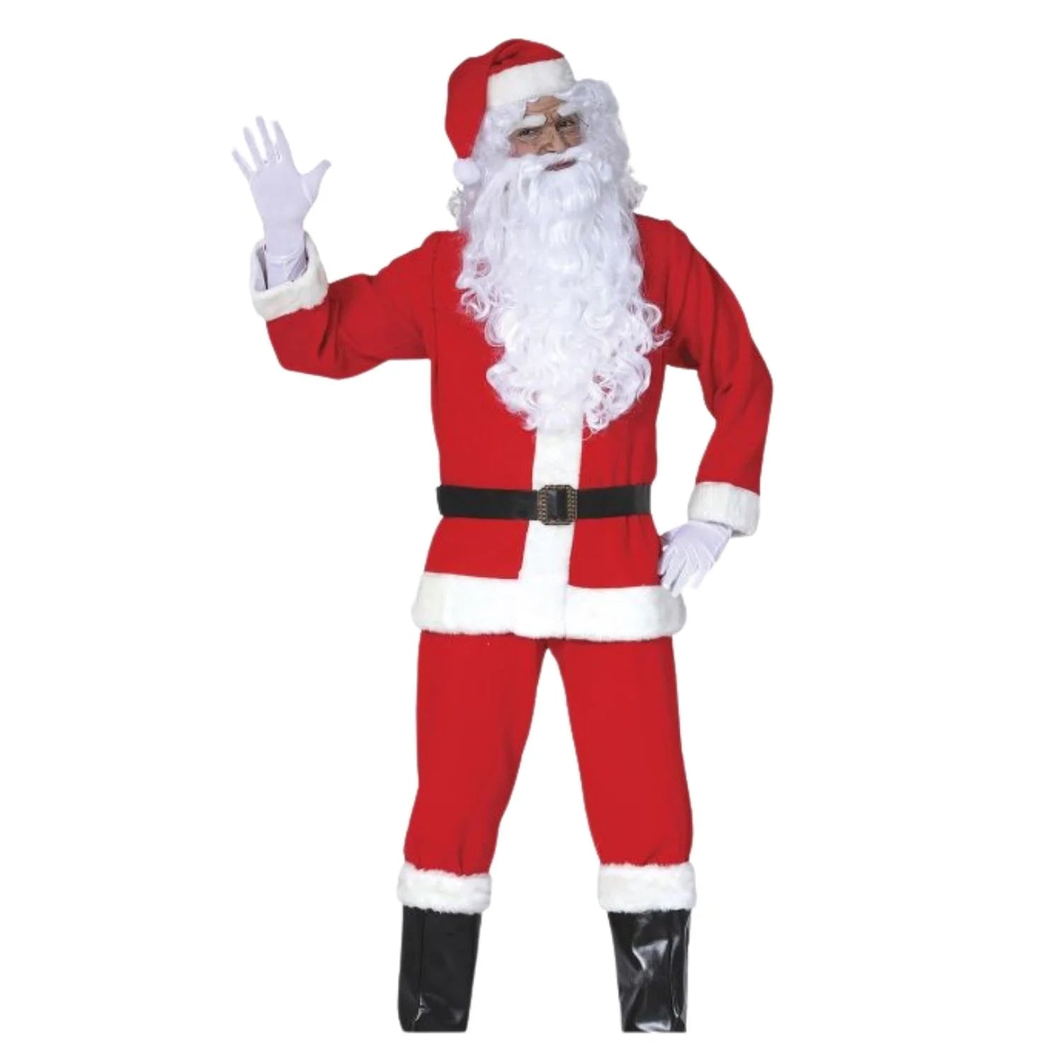 Disfraz de Papá Noel adulto completo con barba, peluca y traje rojo de Navidad