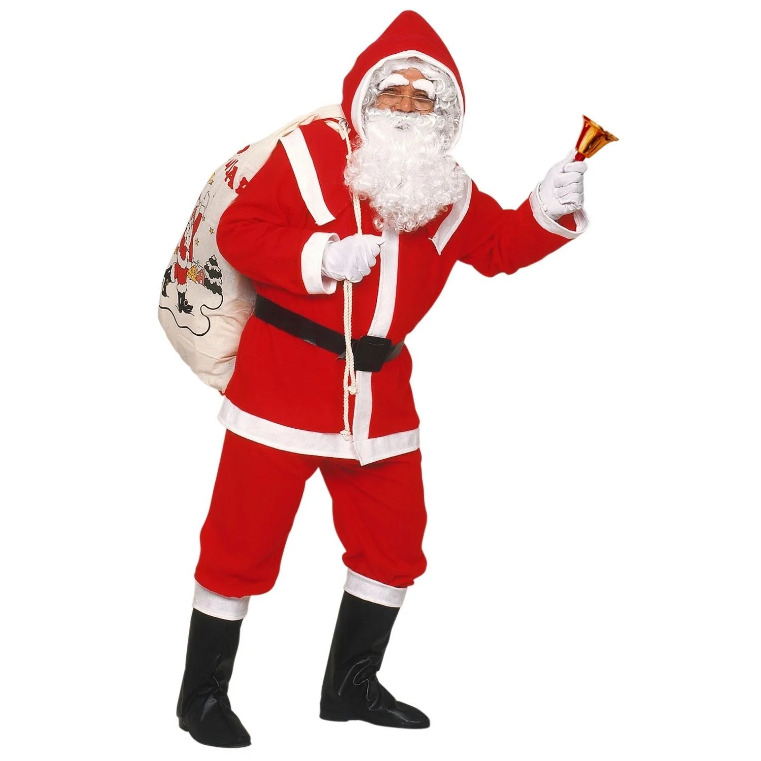 Disfraz Papá Noel de lujo adulto con capucha y barba blanca