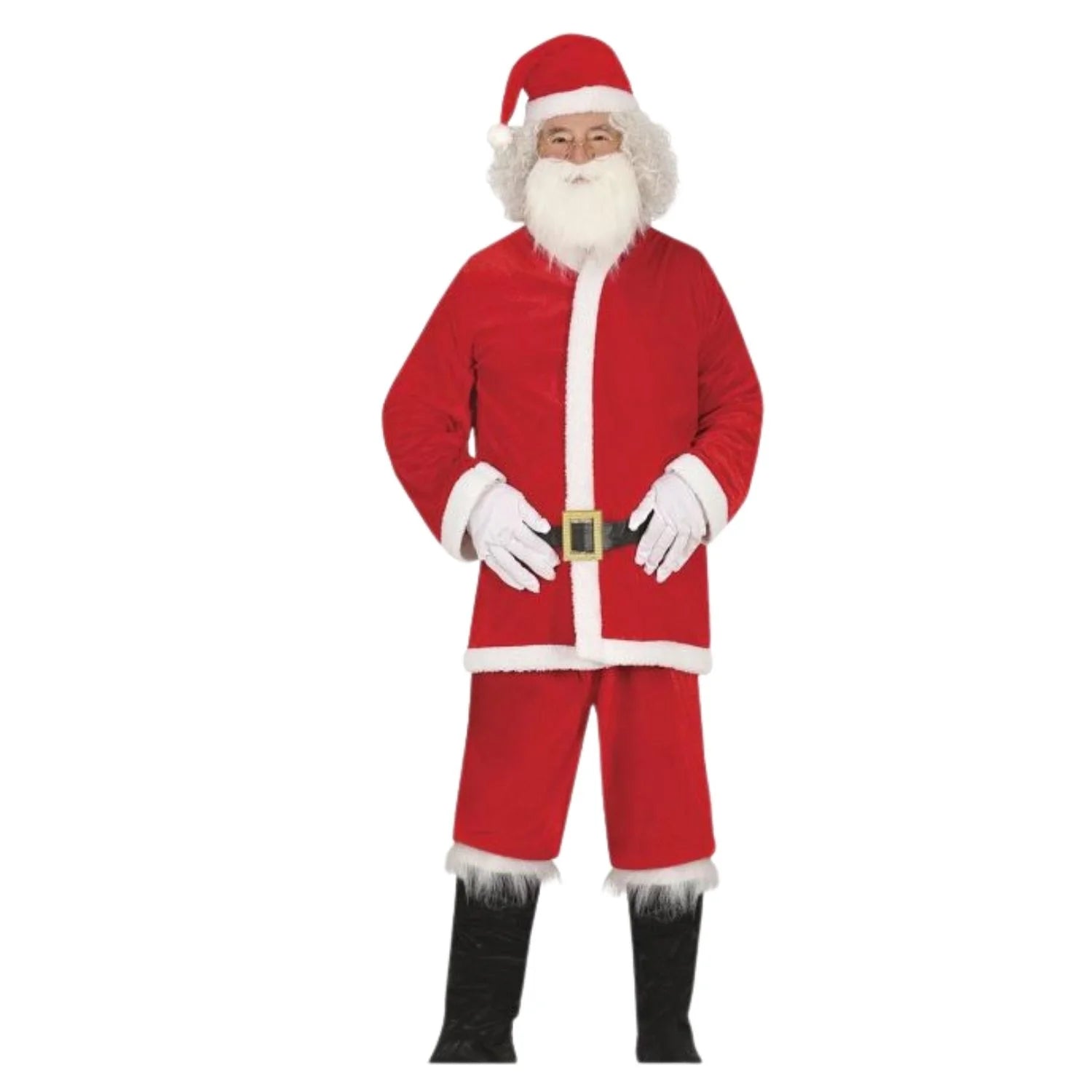 Disfraz de Papá Noel adulto de terciopelo con chaqueta roja gorro barba y cinturón