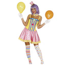 Disfraz payasa de colores adulta con vestido y mini hat