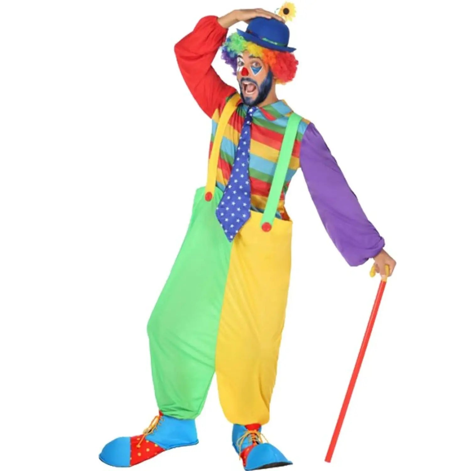 Disfraz payaso adulto con pantalón ancho y tirantes