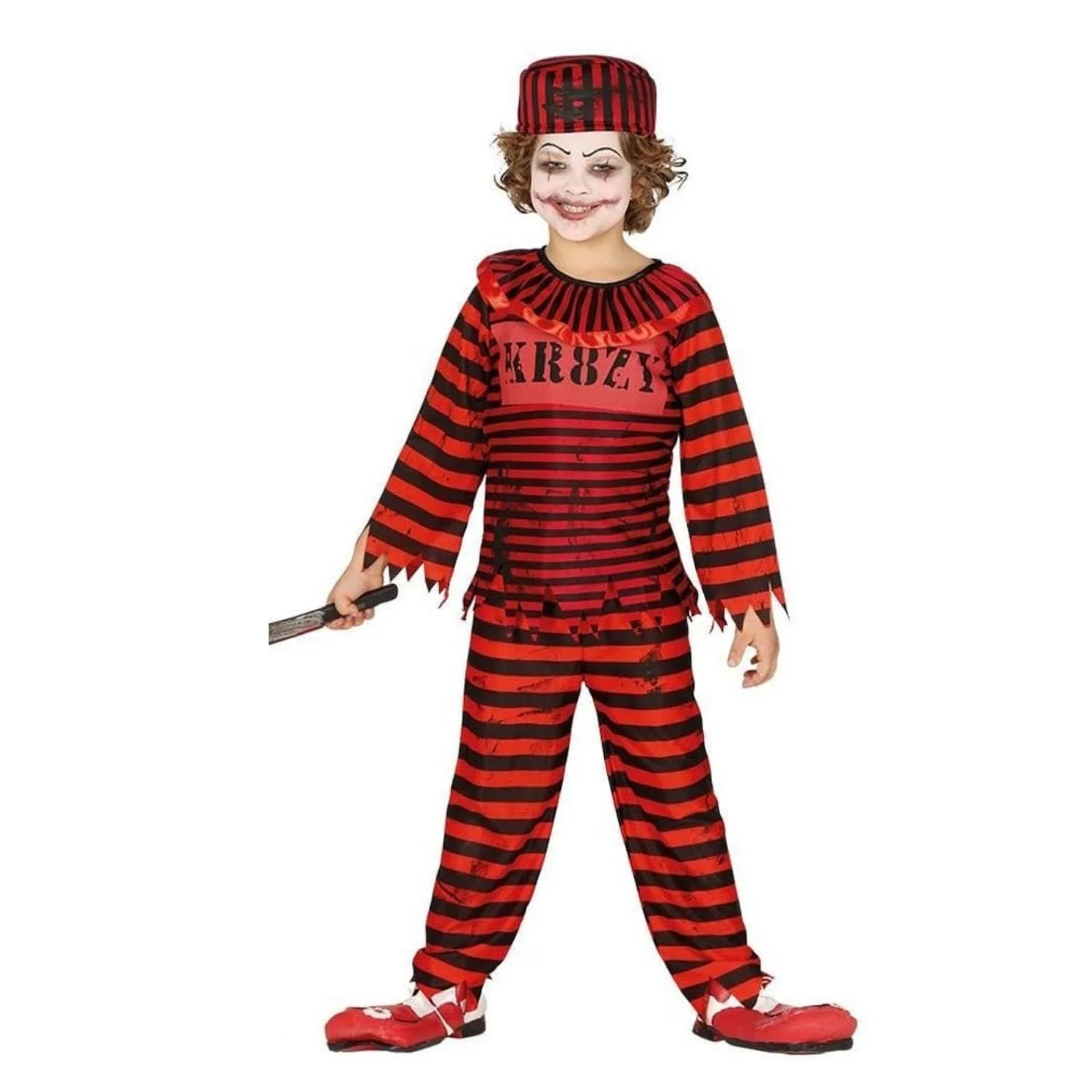 Disfraz payaso asesino infantil con camisa pantalón y gorro
