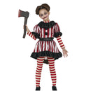 Disfraz de payasa mala para niña con vestido, pantalón y cuello estilo terrorífico para Halloween