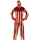 Disfraz de payaso a rayas para hombre con mono y cuello estilo circo terrorífico para Halloween