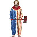 Disfraz payaso patriot adulto hombre con mono estampado bandera de Estados Unidos y cuello