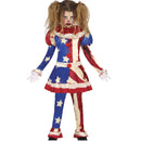 Disfraz payasa patriot infantil niña con pantalón y casaca estampada bandera de Estados Unidos