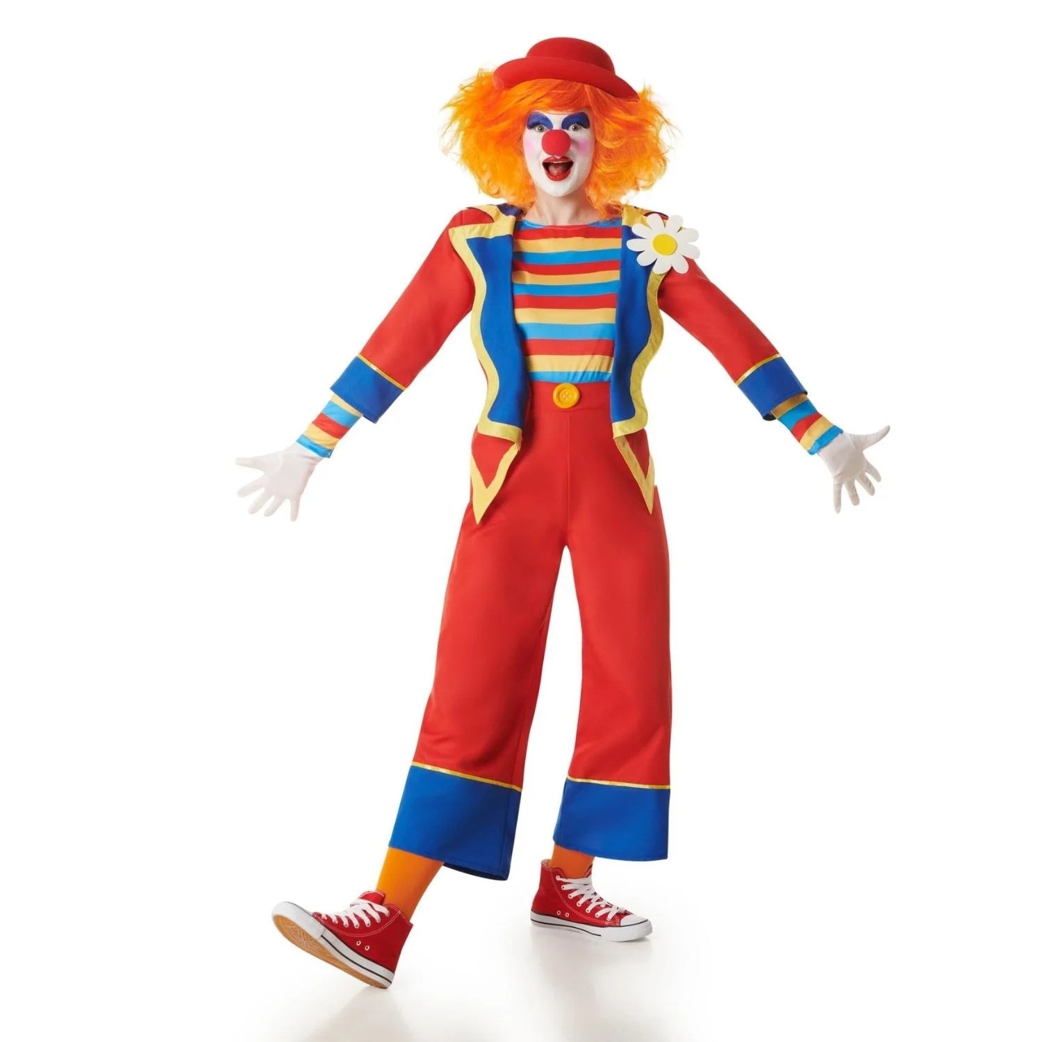 Disfraz de payaso para mujer con chaqueta, camisa y pantalón de colores