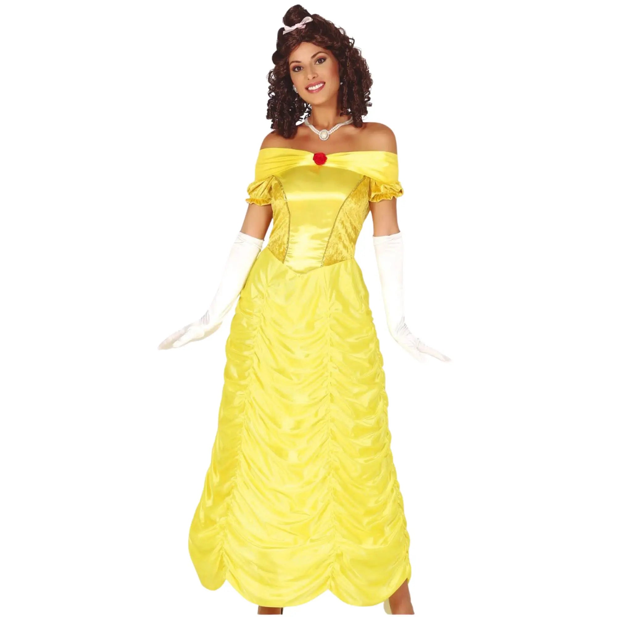 Disfraz de princesa Bella dorada para mujer con vestido elegante inspirado en cuentos para Carnaval y fiestas temáticas