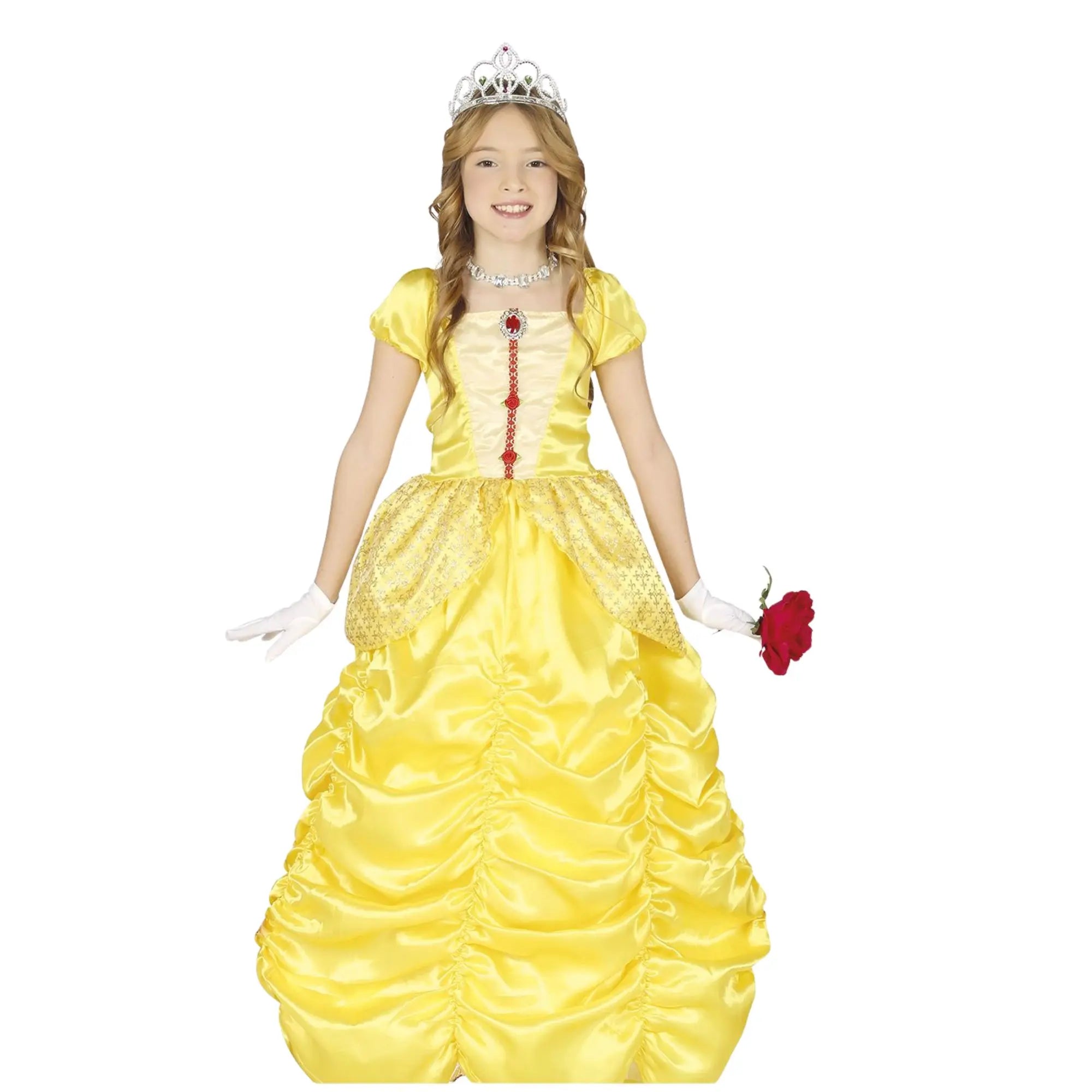 Disfraz de princesa amarilla infantil con vestido elegante inspirado en cuentos y dibujos animados para Carnaval y fiestas