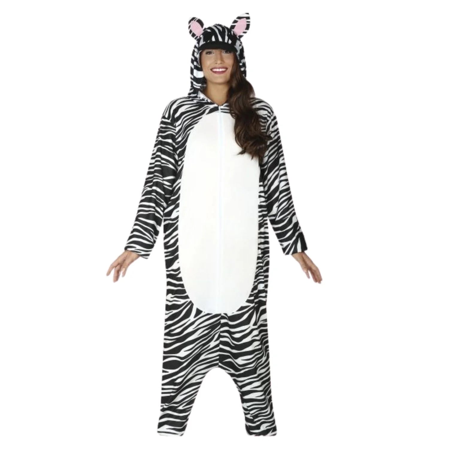 Disfraz pijama cebra adulto con mono y capucha