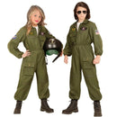 Disfraz de piloto de combate infantil con mono verde estilo aviación militar