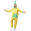 Hombre con disfraz de piña tropical amarillo con capucha verde para adulto