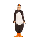 Disfraz Pingüino infantil con buzo negro, gorro y pies naranjas