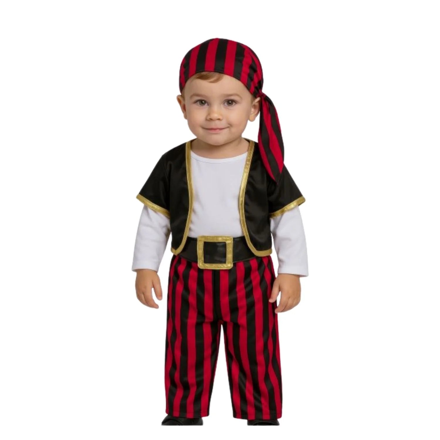 Disfraz pirata bebé con chaleco y pañuelo para Carnaval