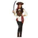 Disfraz Pirata Siete Mares para mujer con camisa, pantalón, polainas y sombrero