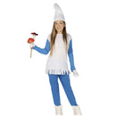 Disfraz de enanita azul infantil con gorro, pantalón y camiseta para Carnaval