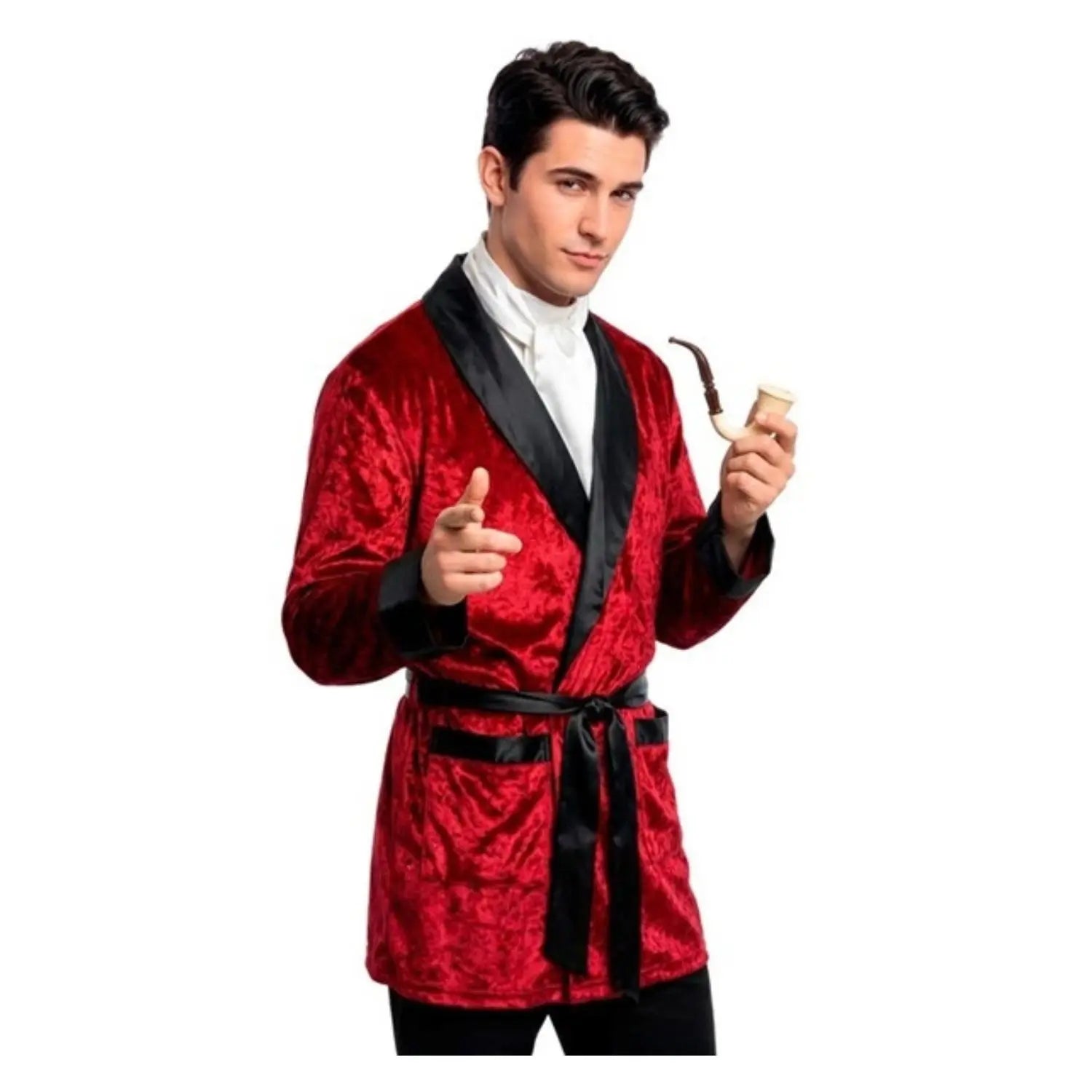 Disfraz Playboy para adulto con chaqueta de terciopelo roja, cinturón y foulard