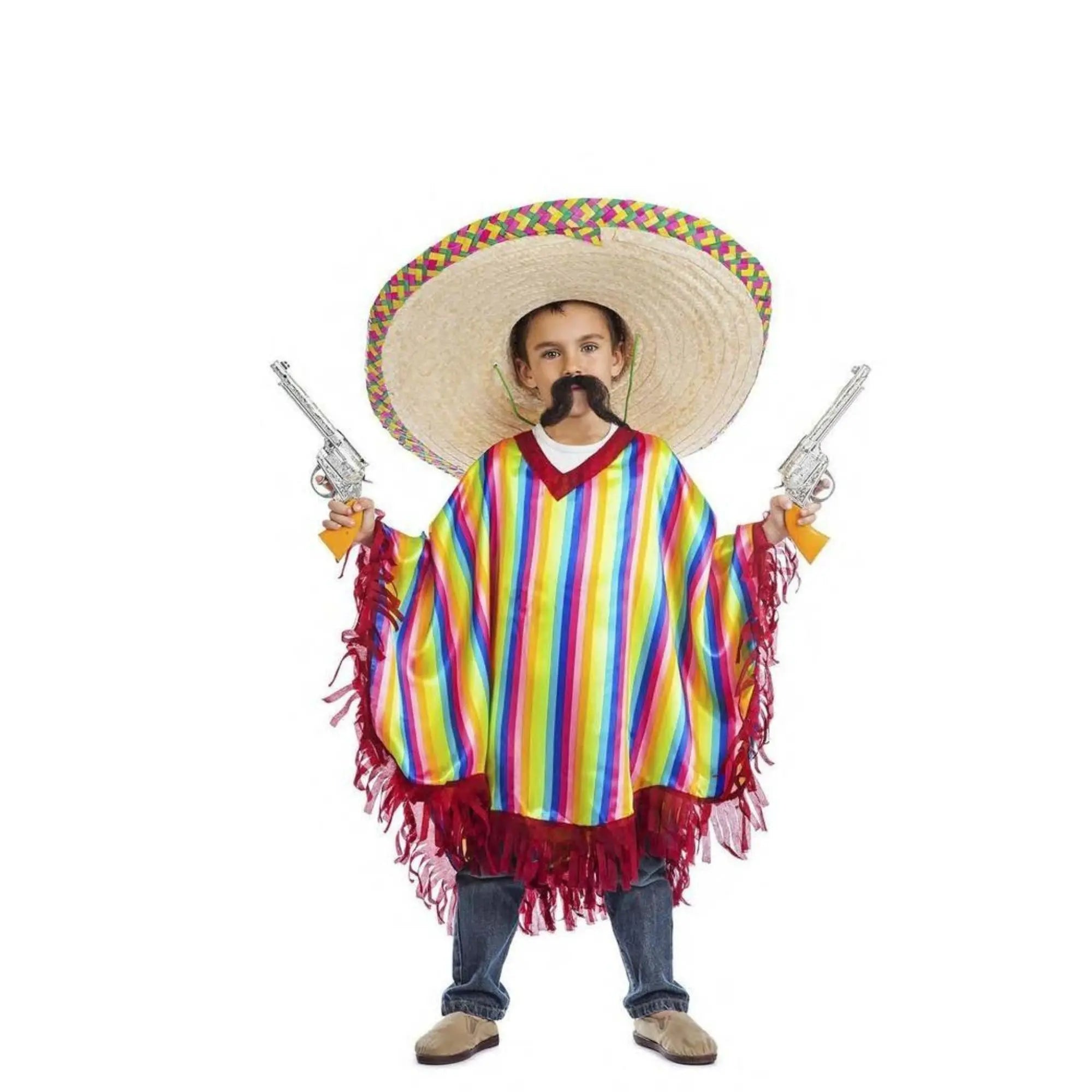 Disfraz mexicano infantil con poncho de colores para Carnaval y fiestas escolares