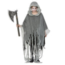Niño con disfraz de poncho zombie gris infantil para Halloween