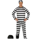 Disfraz de presidiario para hombre con gorro, camiseta y pantalón a rayas blanco y negro para Carnaval