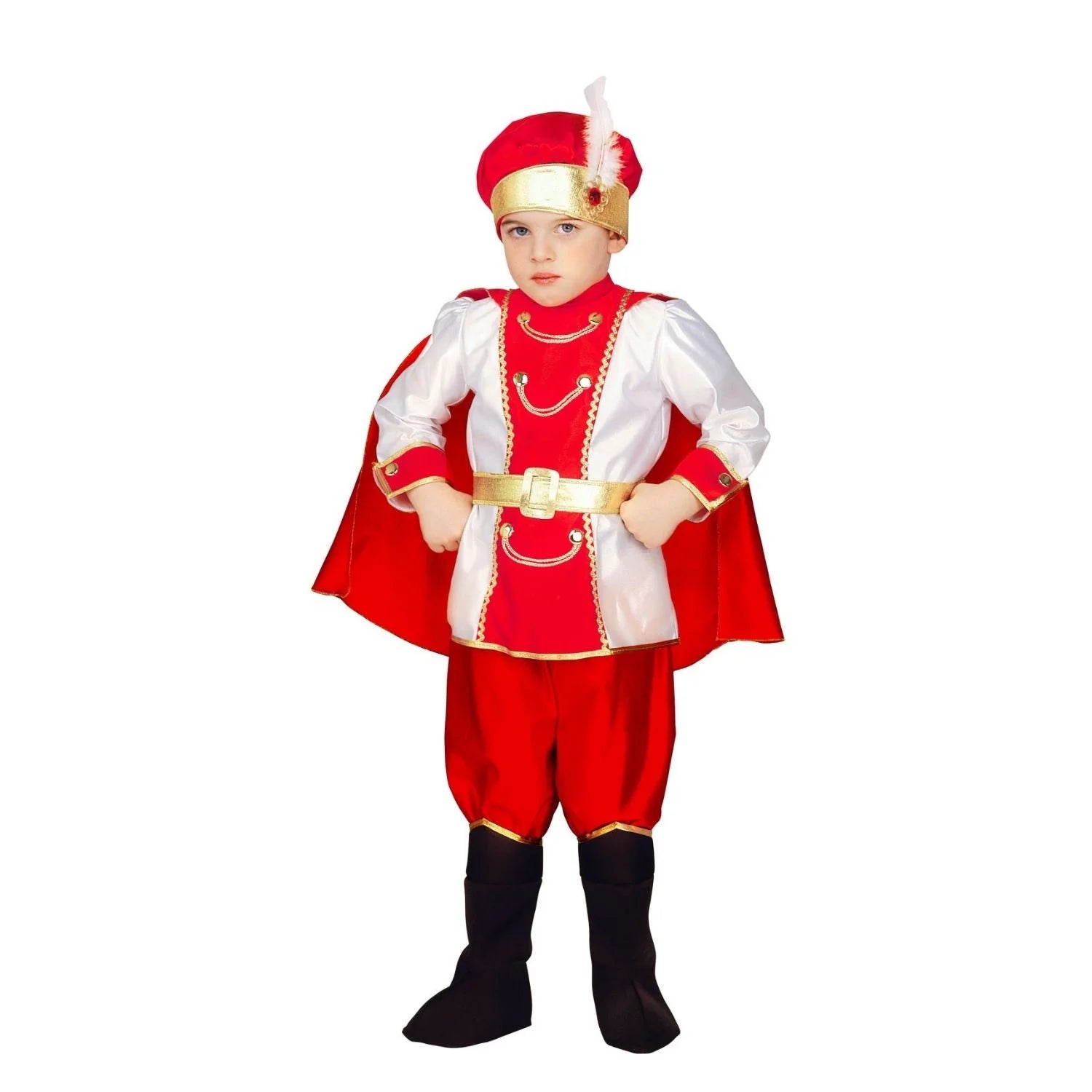 Disfraz Príncipe de las Nieves infantil con capa roja y sombrero