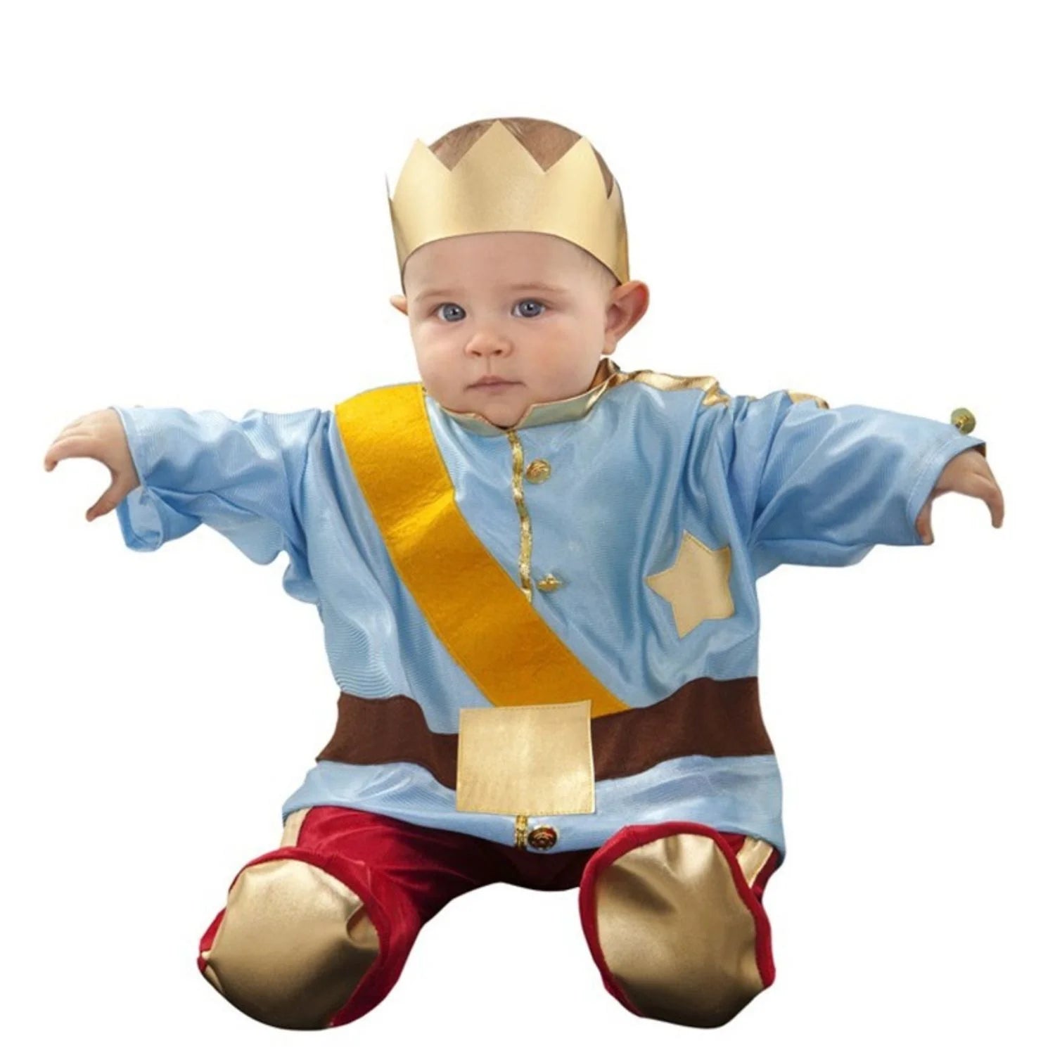 Disfraz principito bebé azul con corona para Carnaval