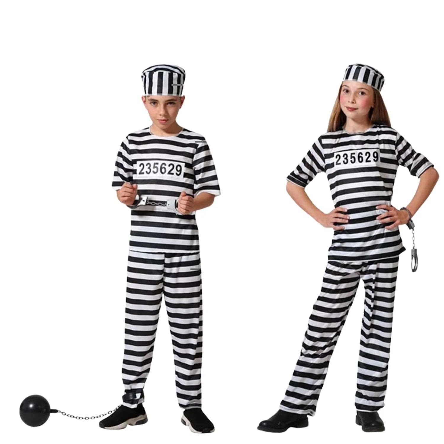 Disfraz prisionero infantil con camiseta pantalón y gorro