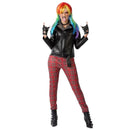 Disfraz punky mujer con pantalón de cuadros y chaqueta efecto cuero