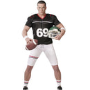 Disfraz de quarterback para adulto con camiseta, pantalón y hombreras estilo fútbol americano