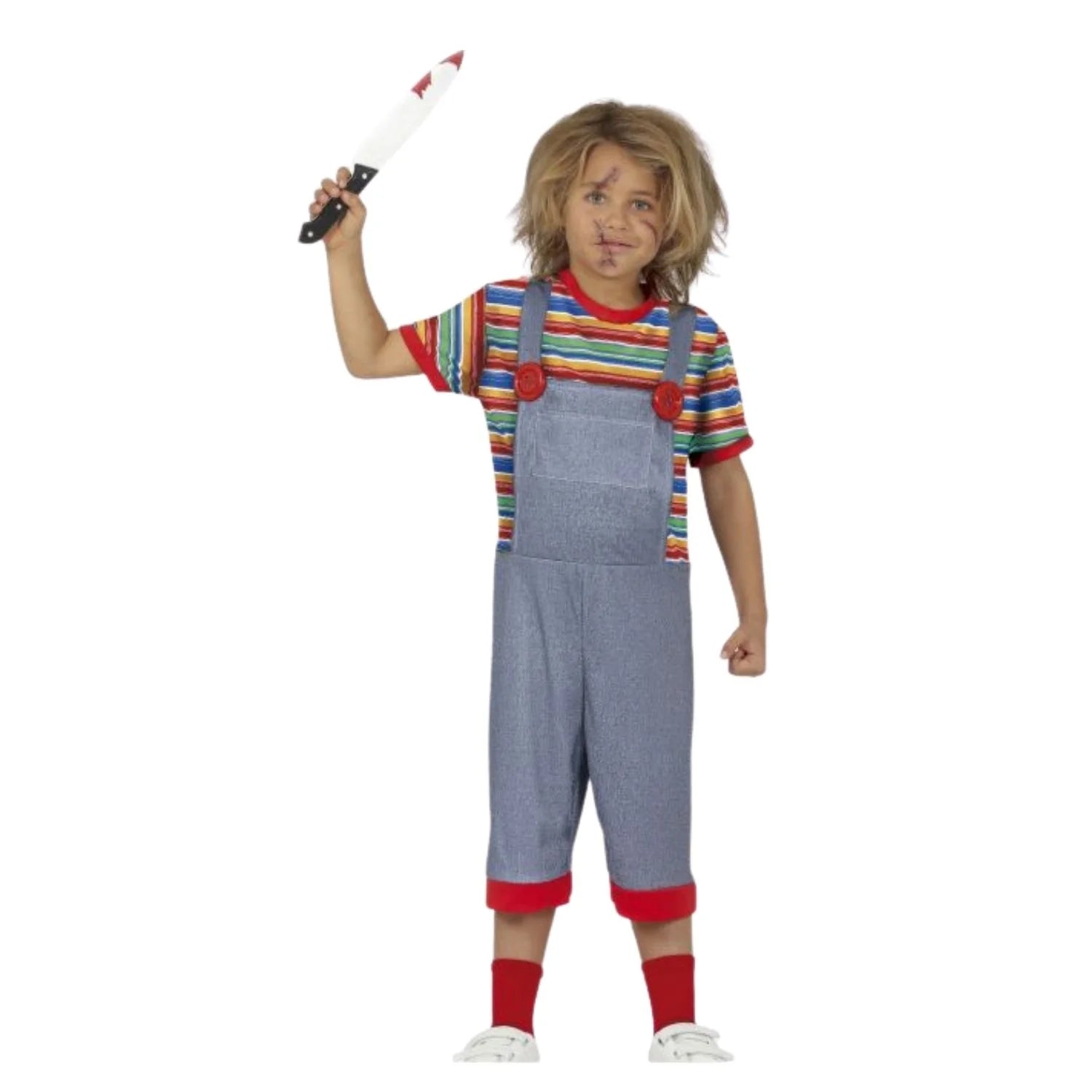 Disfraz rag doll infantil con camiseta y peto colorido