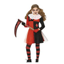 Disfraz de Red Harlequin infantil con vestido rojo y negro