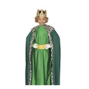 Niño con disfraz de Rey Mago verde con túnica capa y cinturón para Navidad
