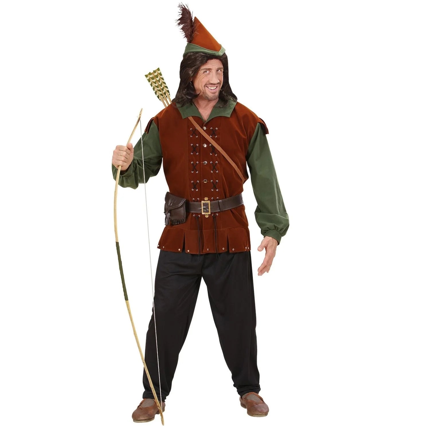 Disfraz Robín del Bosque hombre con casaca medieval cinturón y gorro