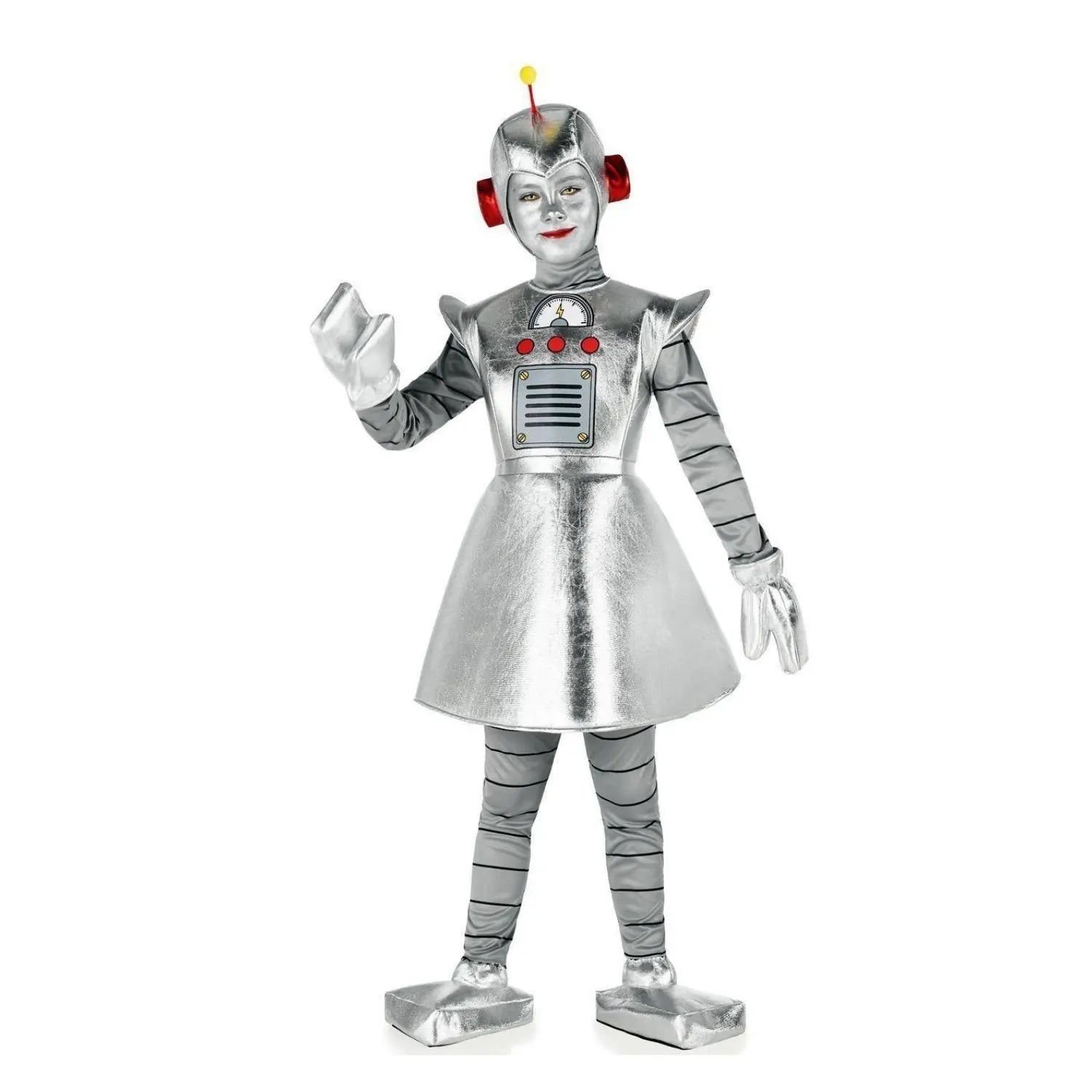 Disfraz de robot para niña con vestido futurista, capucha y guantes para Carnaval