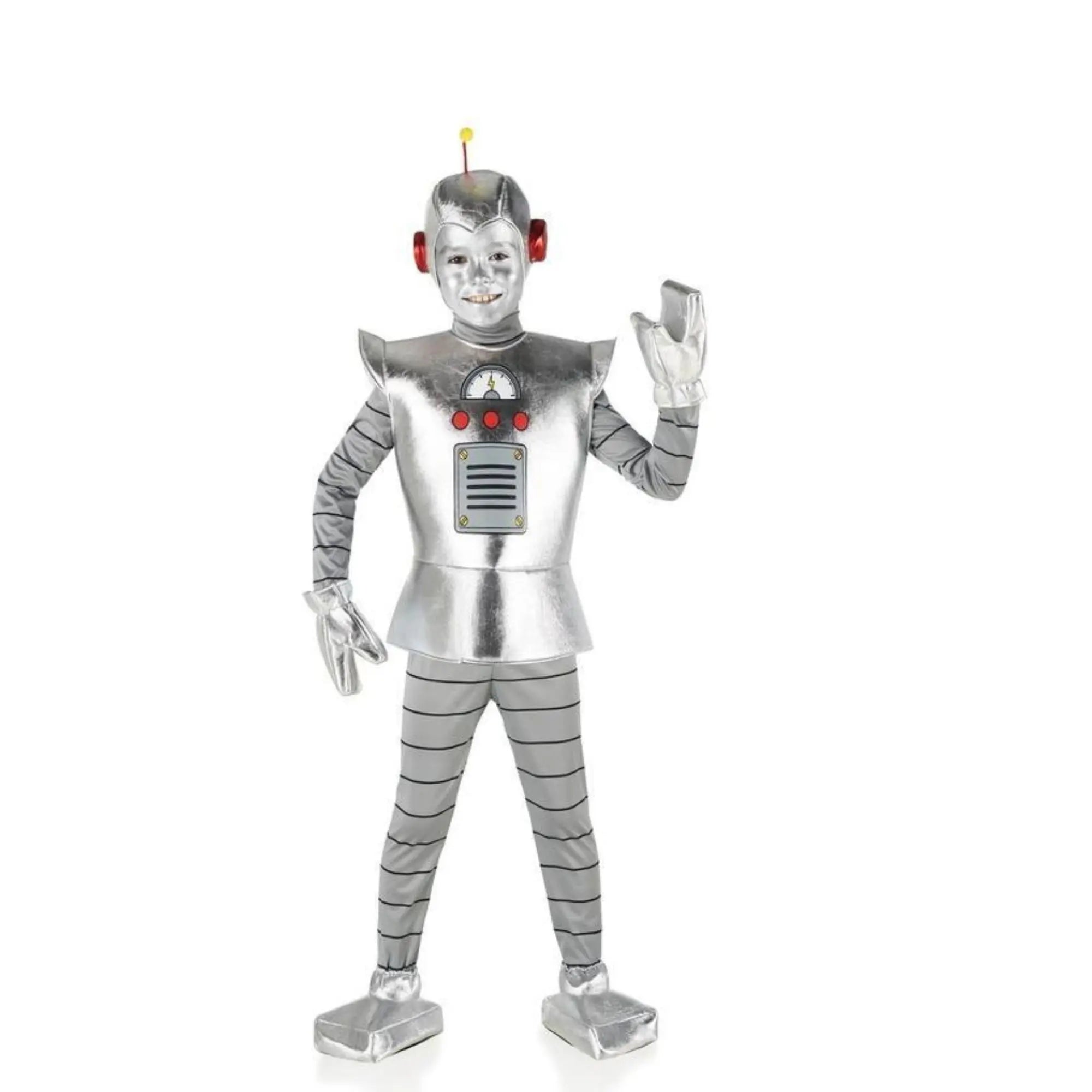 Disfraz de robot infantil con capucha, guantes y cubre zapatos para Carnaval y fiestas temáticas