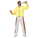 Disfraz de Rock Star para hombre con chaqueta amarilla estilo cantante legendario