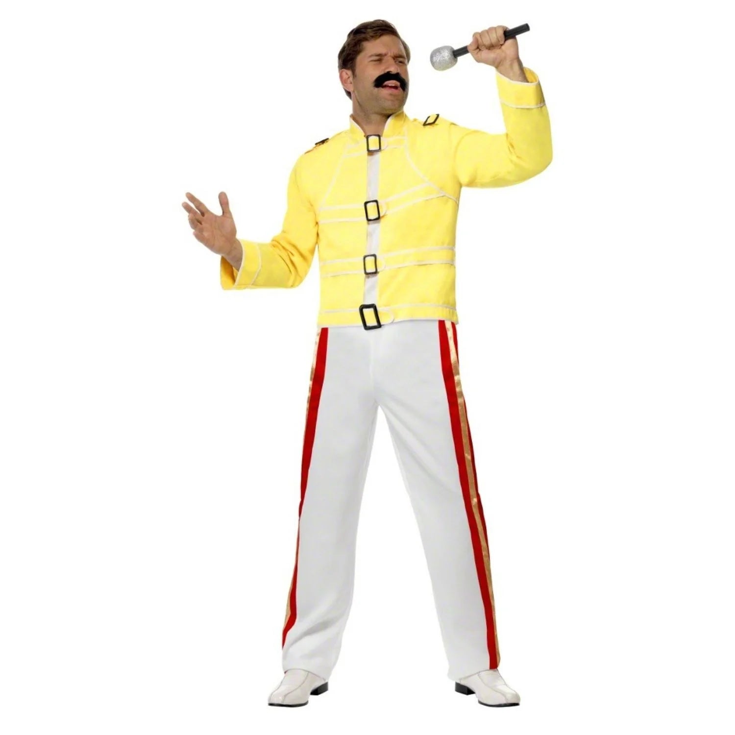 Disfraz de Rock Star para hombre con chaqueta amarilla estilo cantante legendario